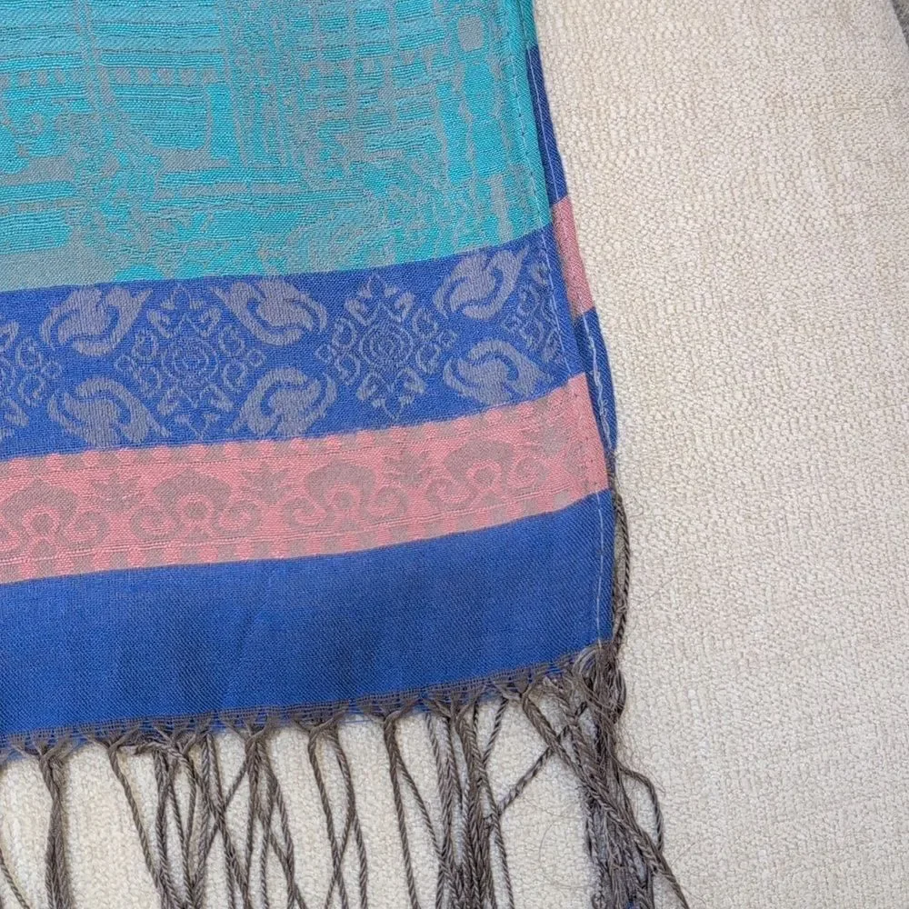 Elegant Multicolor Silk Mixed Stripe Jacquard Scarf Wrap with Fringe